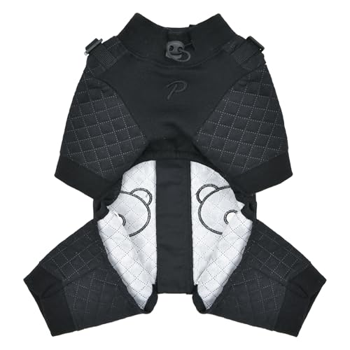 Puppia Quilo Warmer süßer Winteroverall mit integriertem Geschirr für kleine und mittelgroße Hunde, Schwarz, Größe S