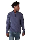 Lucky Brand Men's Long Sleeve French Rib Half Zip Mock Neck Pullover Sweatshirt, Black Iris, S
