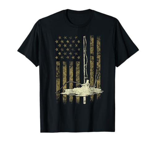 Funny Vintage USA Flag Kayak Fishing Gift Women Men T-Shirt
