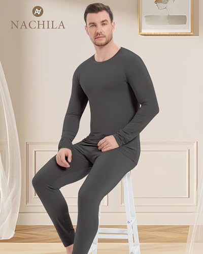 NACHILA Men's Thermal Underwear Set-Viscose Made from Bamboo, Soft Long Sleeve Base Layers Top and Bottom Warm Long Johns Set 7