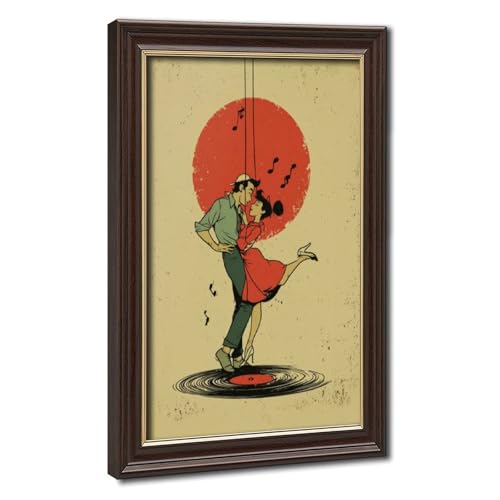 Poster sur toile couple dansant vinyle japonais vintage pour chambre 40x61 cm