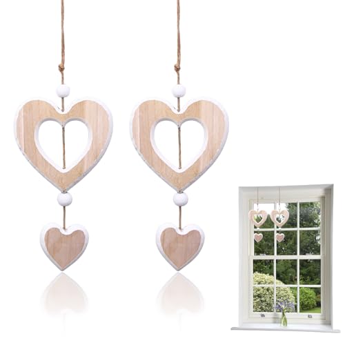 2 Stück Fensterdeko,Fenster Deko Hängend Modern,Holz Deko Herzen zum...