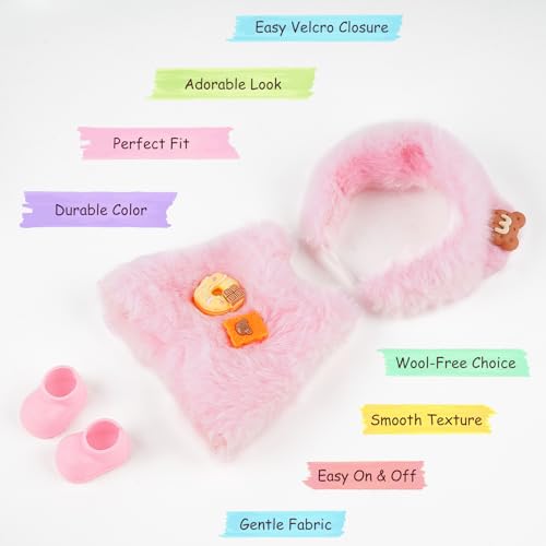 Dolls Clothes for Labubu(NO Doll) - 17cm Doll Clothes & Accessories Pink Plush Cute 3-Piece Outfit with Snap-On Romper for 6.7 Inch Clothing — view 4