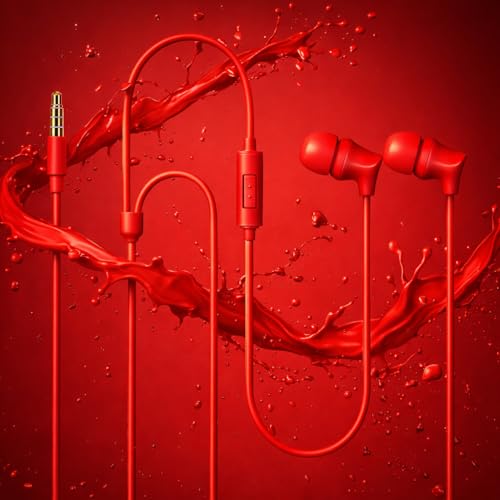 Image of XPAPA iBlast Wired Earphone, Powerful HD Mic for Clear Calls, in-Line Volume Controller, Active Noise Cancellation, MilkyWite, 3.5mm Jack- Royal RED