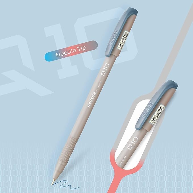Image of Hauser Q10 0.6mm Ball Pen Tumbler Set | Trendy Durable Plastic Clip with Comfortable Grip | Attractive Solid Grey Body, Low-Viscosity Ink | Blue, Black & Red Ink, Set Of 50 Ball Pens