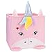 Chener Unicorn Toy Storage Bins, Plush Toy Box for Kids Smell Free Velvet Cube Organizer Collapsible Toy Storage Basket Cubes for Girls 12.6 in Washable Cube Storage Chests for Baby Nursery Room-Pink