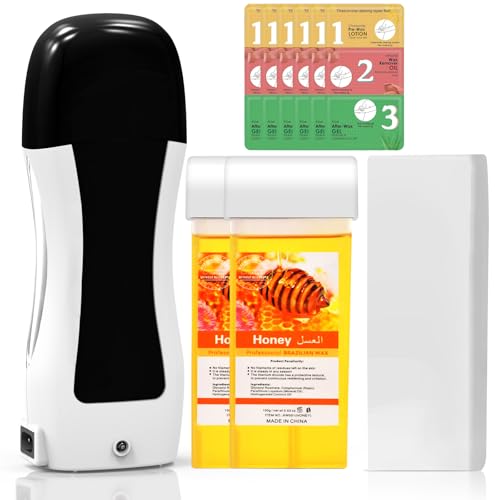 Roll on Wax Kit for Hair Removal 100 Wax-Strips 10 Wax-removing Wipes Waxing Kit for Women & Men Sensitive Skin