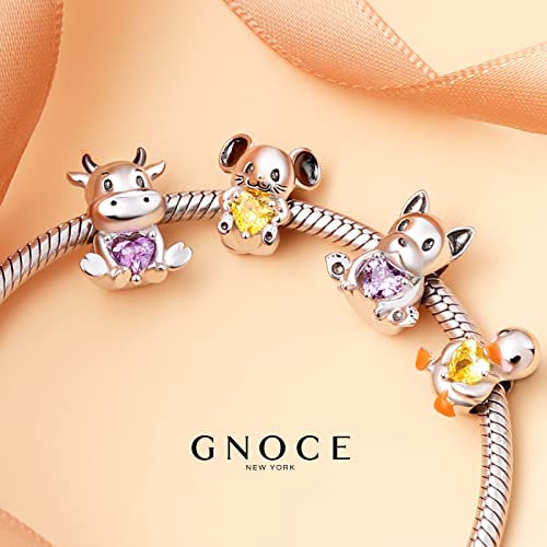 Image of GNOCE Embraces Heart Gemstone Bead Charms 925 Sterling Silver Wolf Fox Bear Husky Hedgehog Astronaut Chihuahua Dinosaur Rabbit Koala Axolotl Angel Tiger Dog Unicorn Cat Jewelry Gift for Women
