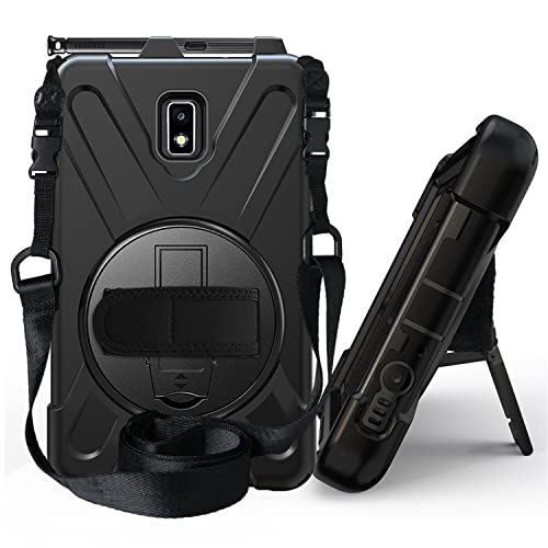 KYJX for Samsung Galaxy Tab Active 2 8.0 Inch SM-T390/SM-T395 Case, 3in1 Heavy Duty Rugged Protection Cover with 360 Stand/Hand Strap/Shoulder Strap, Black