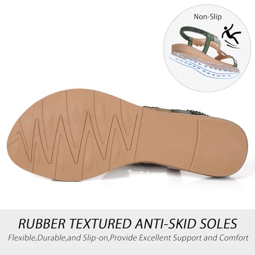 Image of iCKER Womens Rhinestone Strappy Flat Sandals Elastic Ankle Strap Open‑Toe | Sparkling,for wedding,party,evening dates,special occasion,Vacation,Formal