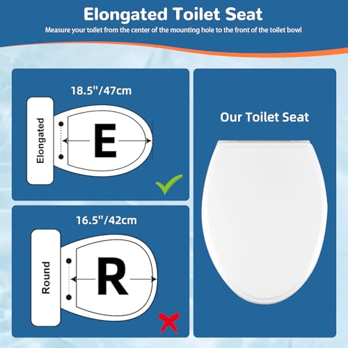 Image of Universal Toilet Seat Elongated Soft-Close Cover, Oval Toilet Seat, White