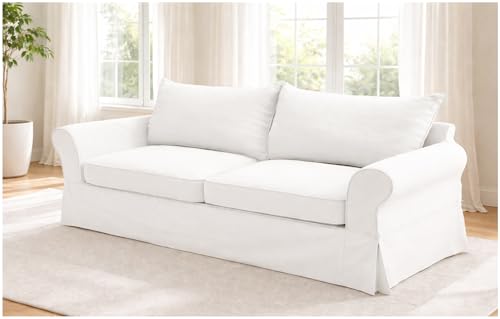 The Cotton Sofa Cover Only Fits Pottery Barn PB Comfort Grand Roll Arm Sofa. A Durable Sofa Slipcover Replacement (White Knife Edge)