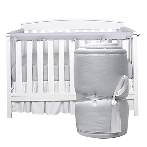 baby cot rails guard 3Pcs Baby Crib Rail Cover Protector for Chewing Crib Teething Guard Padded Cot Rail Wrap for Side Front Rails Grey