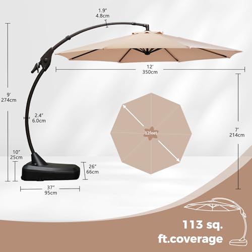 Image of Grand patio 12FT Cantilever Round Umbrella with Base & Cover, Champagne