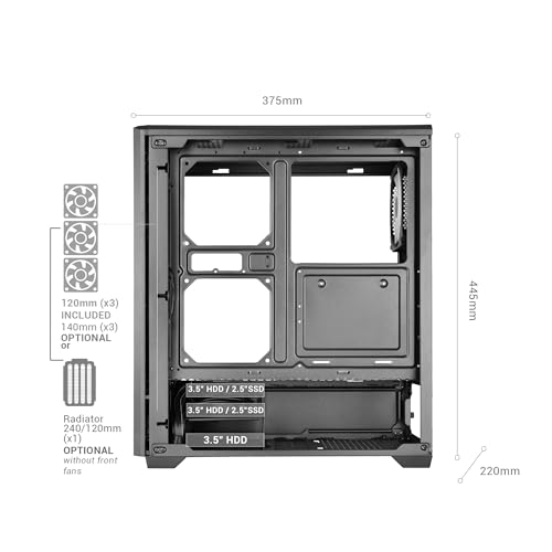 Mars Gaming MC-Quantum, Gabinete para PC Gaming ATX, Frente de malla con tiras LED ARGB, Vidrio templado lateral completo, 4 ventiladores FDB de 120 mm, soporte para refrigeración líquida hasta 240 mm, USB-C, Negro miniatura 6