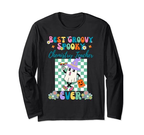 Cute Retro Best Groovy Spooky Chemistry Teacher Halloween Long Sleeve T-Shirt