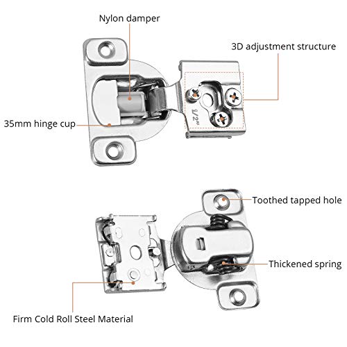 1/2 inch Overlay Soft Close Hinges, Kamtop 12PC 1/2 inch Overlay Soft Close Hinges Cabinet Hardware 105 Degree Stainless Steel Concealed Hinge self-Closing