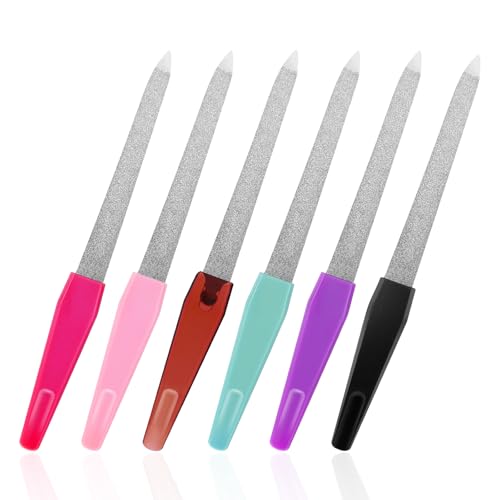 Sword - Lima professionale per unghie in metallo, 6 pezzi, in acciaio inox, con punta appuntita e impugnatura antiscivolo, per donne e uomini (6 colori)