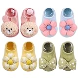TOBETOPTOOLER 4 Pairs Baby Girl Socks,Flower Non Slip Socks for Newborn Preemie Infant Cute Princess Dress Ankle Sock (Bow Flower Rabbit)