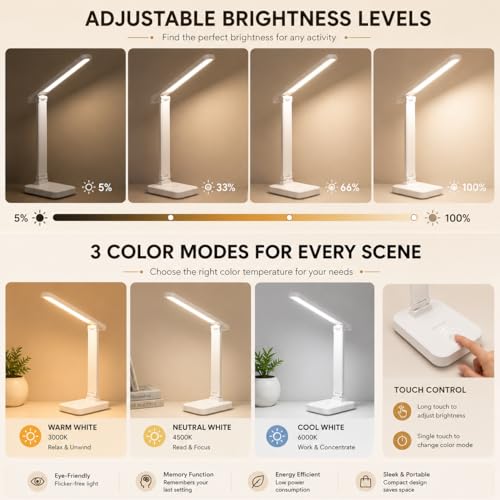Image of FLYNGO LED Study Table Desk Lamp with Phone Holder, Rechargeable Touch On /Off Lamp for Studying (L83)