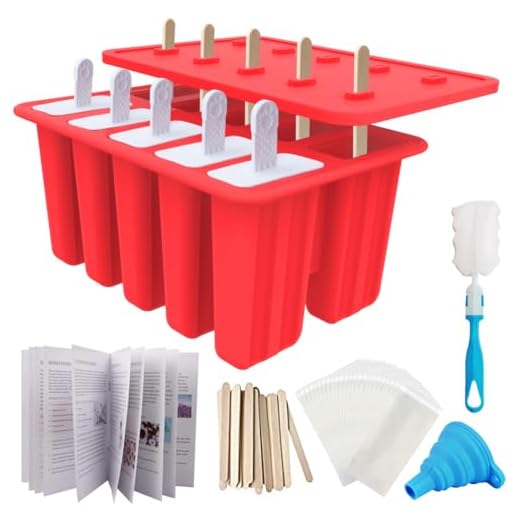 Homemade Ice Lolly Mould Popsicle Mold Cream, Food Grade Silicone Frozen Ice Pop Maker -BPA Free, with 50 Popsicle Sticks,50 Popsicle Bags, Funnel,Recipe(10 Cavities)