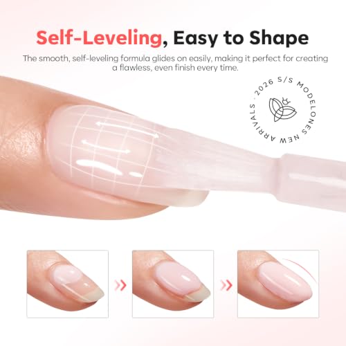Image of modelones Builder Nail Gel, Cover Nude Builder for Nails, Nude Pink Color Rubber Base Gel Polish U V /LED Cured for Natural Overlay, Apex Building, Short Extension, Self-Leveling Beginner DIY Home
