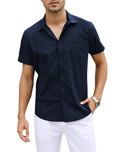 iClosam Camisas de Hombre Camisas de Vestir de Manga Corta para Hombre Bolsillo Delantero Fácil de Planchar Slim Fit Color SóLido con Botones