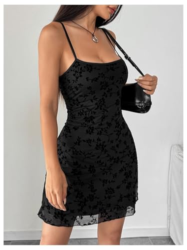 Image of Verdusa Women's Mini Dress Floral Spaghetti Strap Mesh Short Dresses Going Out Sundress Y2k Gothic Clothes