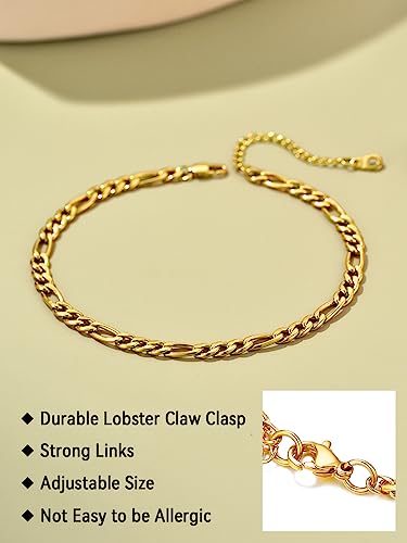 Image of FaithHeart Waterproof Ankle Bracelets for Women, 1 /2 /3Pcs Non Tarnish Stainless Steel Layered Anklet Set Paperclip Figaro Cuban Link Chain Dainty Summer Beach Jewelry Gift Adjustable Size