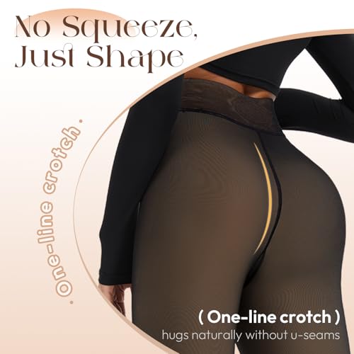 Fleece Lined Tights Women 300G Thick One Line Thermal Winter Warm Translucent Black Sheer4