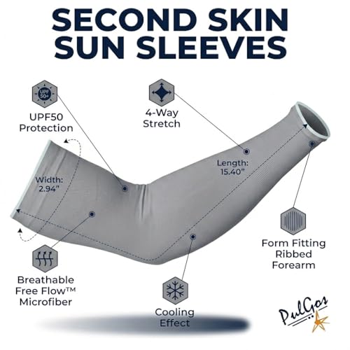 Image of PULGOS Grey Arm Sleeves for Men & Women (Pack of 2) | UV Sun Protection Cooling Sleeves | Breathable Sports Arm Sleeves for Cycling, Running, Driving & Outdoor Use