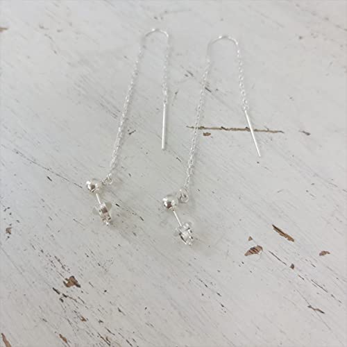 Double Hole Ear Piercing, Sterling Silver Dangle Earrings, Trendy Two Cartilage Chain Threader, Edgy Drop Needle Pull Long Earrings For Women #TOP3