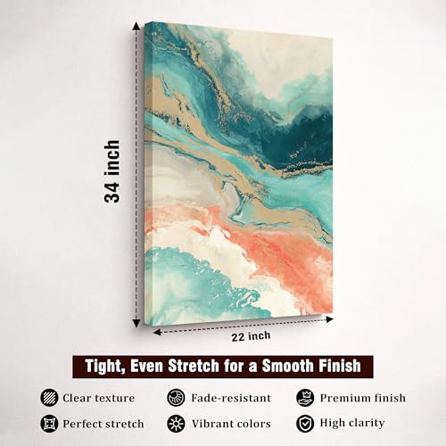 Image of Abstract Fluid Stretched Canvas Painting For Living Room | Turquoise Marble Stretched Canvas Wall Art For Livingroom Home Decor, Bedroom, Hallway's, Office, Hotel - 56x86 cm