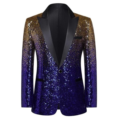 Men Shiny Gold Purple Sequin Party Dress Blazer Collar One Button Suit Jacket Wedding Banquet Tuxedo Blazers 6