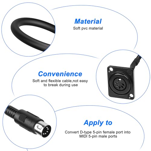 MEIRIYFA MIDI DIN 5Pin Verlängerungskabel, D-Typ Panel Mount DIN 5PIN Stecker auf Buchse Audio Adapterkabel für Keyboard Synthesizer, Orgel, E-Piano, MIDI Gitarre - 53CM