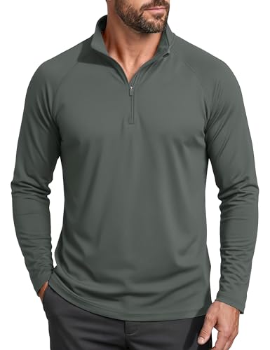 Image of MAGCOMSEN Men's Long Sleeve Sun Shirts UPF 50+ Tees 1 /4 Zip Up Fishing Running Rash Guard T-Shirts Outdoor Shirt, Dark Grey, Large