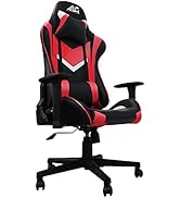 Alone Gaming Chair, Red & Black, 26.4 x 26.4 x 48.8 inches (67 x 67 x 124 cm), e-sports Bucket Seat Shape, Detachable Headrests & Lumber...