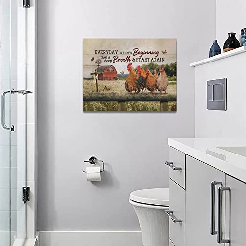 Farmhouse Rooster Kitchen Wall Art Rustic Funny Animals Chicken Old Barn Cross Pictures Wall Decor Farm Inspirational Quotes Canvas Print Framed Modern Painting Artwork For Bedroom Living Room 16"X12" #TOP4