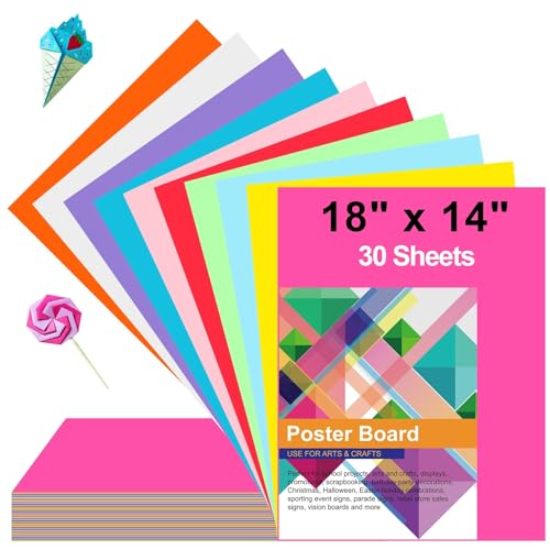 30 Pcs Poster Board Colorful Paper 14x18, ROOKEA Vision Boards Bulk Blank Graphic Display Posterboard Card Paper for Kids School Classroom Arts Craft Projects Drawing Scrapbooking