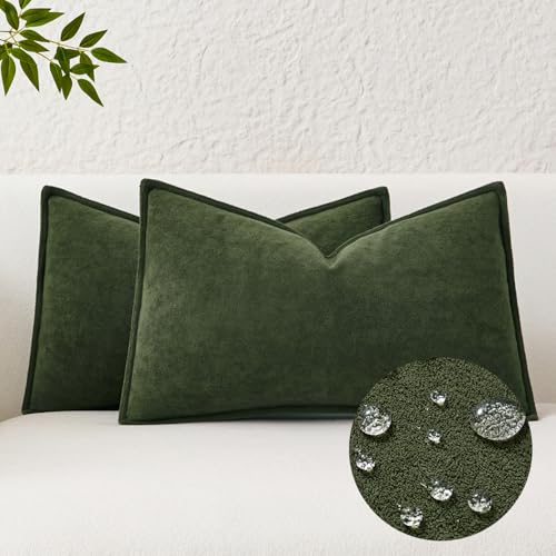 Kevin Textile Soft Waterproof Pillow Covers 12x20 Inch 2 Pack, Moss Green by K KEVIN TEXTILE - Used condition - US$14.03