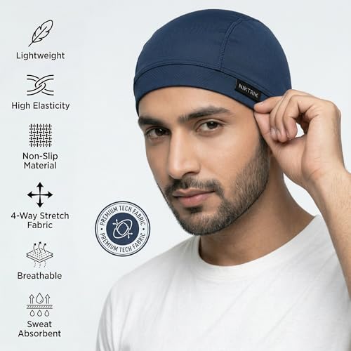 Image of Unisex Helmet Skull Cap for Bikers & Cyclists, Polyester Head Cap, Hair Inner Helmet Cap for Men, Sweat Cooling Beanie Cap, Skull Mask for Summer, Bike Accessories