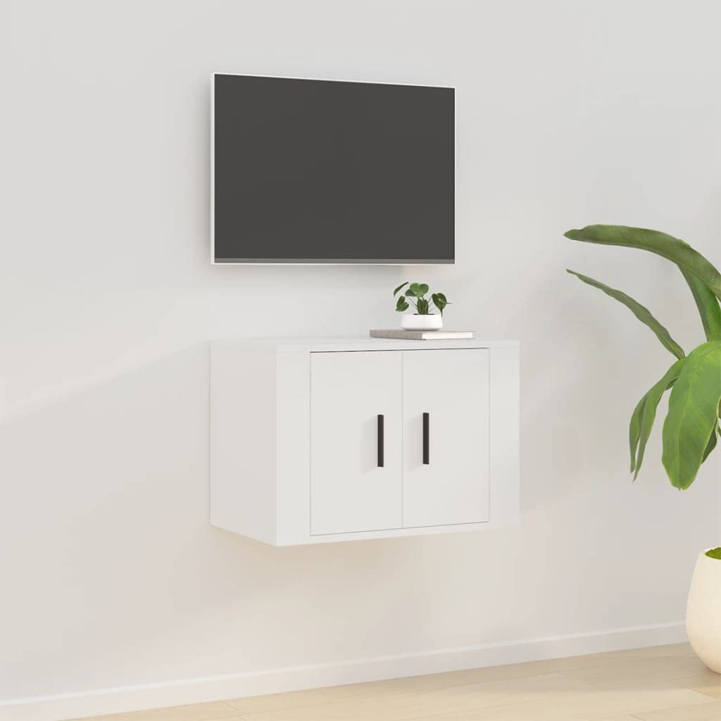 Meuble TV mural blanc en bois d'ingénierie 57cm avec niche design pour console de salon