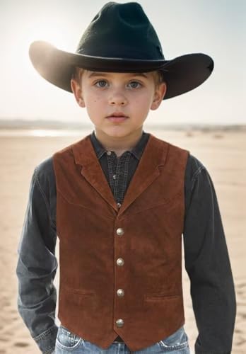 Boys Vest for Kids Western Vest Suede Cowboy Style Vintage Waistcoat3