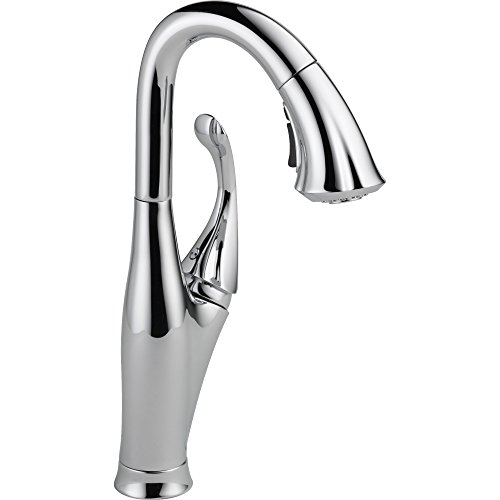 Delta Faucet Addison Chrome Bar Faucet with Pull Down Sprayer, Chrome Bar Sink Faucet Single Hole, Wet Bar Faucets Single Hole, Prep Sink Faucet, Faucet for Bar Sink, Chrome 9992-DST