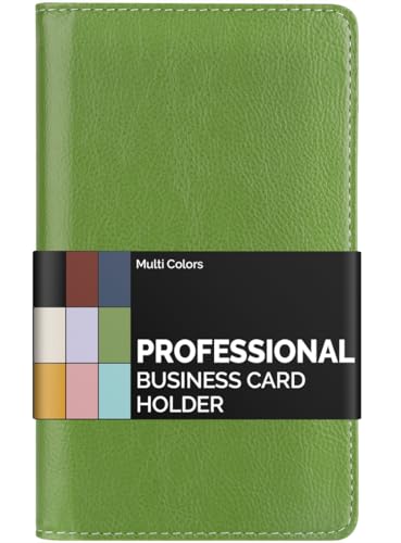 Sooez Leather Professional Business Card Book Holder Organizer, 240 Capacity Credit Card Booklet, PU Name Cards Holder Storage File for Men Women, Grass Green