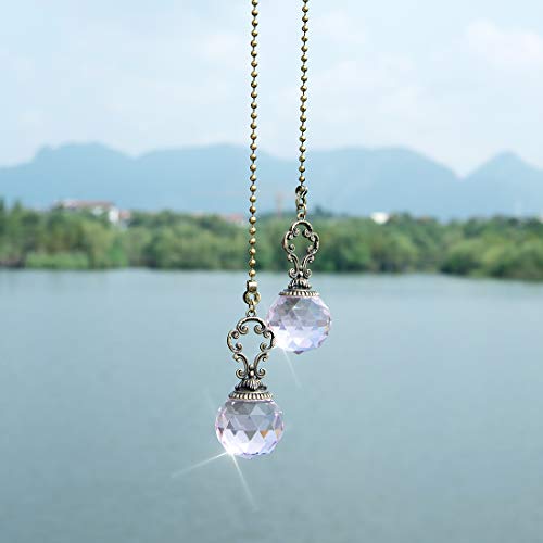 Image of Set of 2 Vintage-Style Pink Fan Pull Ceiling Fan Chain Pulls Crystal Prism Ball 12inch Chains for Home Decor