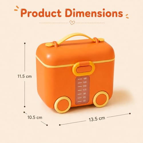 Image of Uonibaby by StarAndDaisy formula milk container for baby milk powder container with scoop holder , portable Formula Dispenser, Airtight First Feed Baby food Storage container / Box for travel (Bus - Orange)