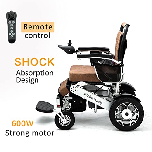 Culver Mobility Wolf Electric Wheelchair For Adults, All Terrain Lightweight Foldable Wheelchairs Xl ,Power Motorized Electric Wheel Chair, Comfortable Remote Control Mobility Aid (Brown Leather) #TOP4