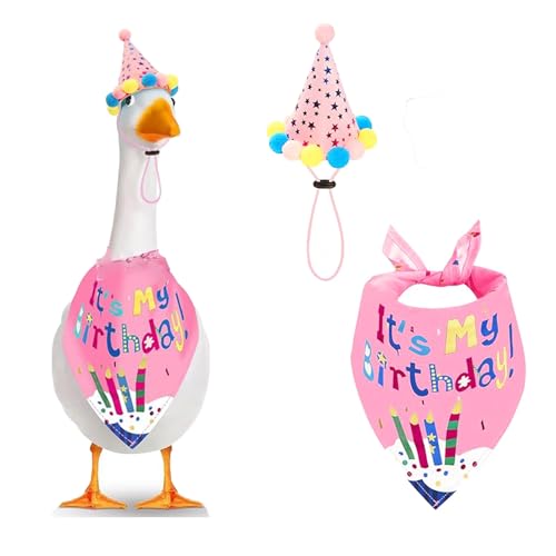 Drefund Happy Birthday Decor Porch Goose Outfits with Hat and Birthday Bandana, Yard Goose Outfit Costume for 23' 17' Cement Plastic Goose Duck, Fits Outdoor Garden Lawn Party Decorations