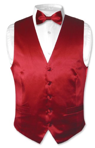 Biagio Men's Silk Dress Vest & Bow Tie Solid Dark Red Bowtie Set Sz L #TOP23